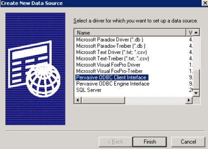 Location of the Pervasive ODBC Client Interface option.